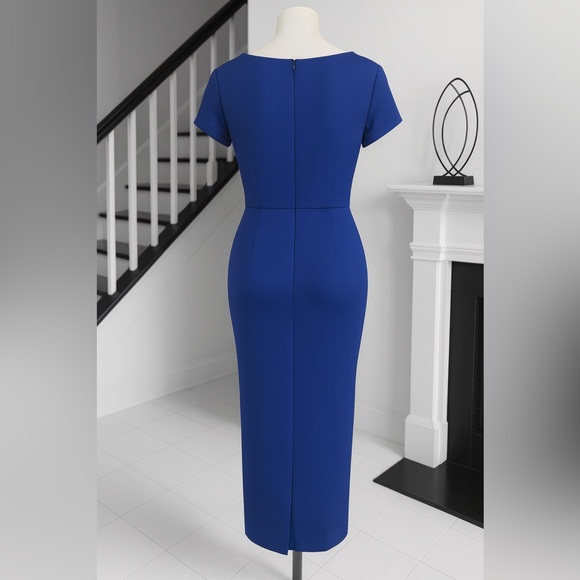 NWOT Royal Blue Bow Front Midi Dress Women Sz Large Cocktail Church Formal - Picture 2 of 2